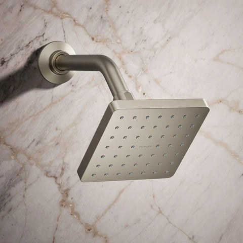 Parallel Single Function Showerhead In Vibrant Brushed Nickel, 2.5 GPM At 45 PSI, 5 Inch Spray Face With 48 Nozzles mounted on wall