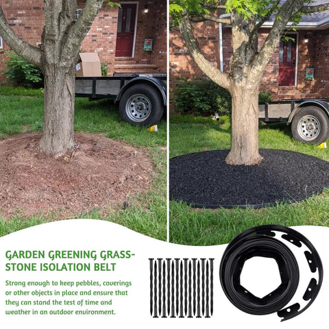 Flexible Lawn And Garden Edging Border 1.5 Inch By 16 Foot Black Reinforced Plastic Grass Border For Flower Beds And Outdoor Pavement Easy Install With Fifteen Durable Securing Pegs Included Game Changer For Your Yard around tree