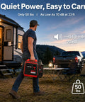 Man carrying Gas Powered Portable Inverter Generator 3800W Quiet Run With CO Sensor ECO Mode Parallel Capability EPA Compliant