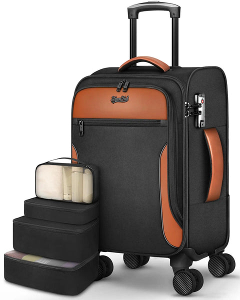 Lightweight 20 Inch Softside Carry On Luggage With Four Spinner Wheels Airline Approved 22 By 14 By 9 TSA Lock Telescoping Handle