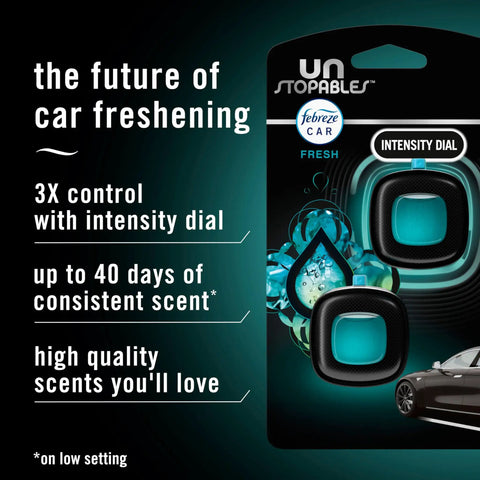 Smart Car Vent Freshener Long Lasting Odor Erasing Clip Set Intensity Low Or High Unstopables Crispy Road Ready Scent four pack design with intensity dial feature.