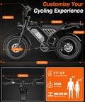 All Terrain Fat Tire Electric Bike For Adults With 2500W Peak Motor 36 MPH Top Speed 65 Mile Range dimensions and specs