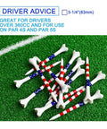 100 Pack Three And A Quarter Inch Plastic Golf Tees With Four Prongs For Less Friction And Spin on artificial turf with markings.