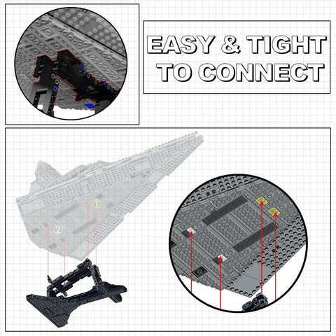 Imperial Aircraft Display Stand for Sets 75394 and 75357, showcasing secure connection with angled view and stand details
