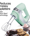 Smooth Operator 5 Speed Electric Hand Mixer With Slow Start Tech And Quick Burst Design Includes Stainless Steel Twisted Wire Beaters in mint.