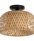 Bamboo Flush Mount Light Fixture With Woven Basket Design, Rustic Boho Semi Flush Ceiling Light for hallways and bedrooms.