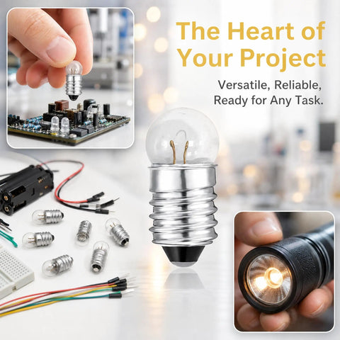 Top Shelf E10 Miniature Light Bulbs Offering Hella Reliable Warm White Glow for Your Home Lab or Flashlight Fixes in use on projects.
