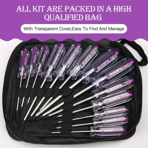 Beefy Tamper Proof Torx Star Screwdriver Set 13 Piece Heavy Duty Magnetic Chrome Vanadium Bits T4-T40 in black zipper bag