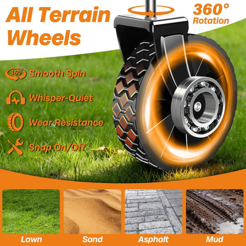 All-terrain wheel for One Second Fold Collapsible Utility Wagon Cart with smooth spin, wear resistance for lawn, sand, asphalt, mud.
