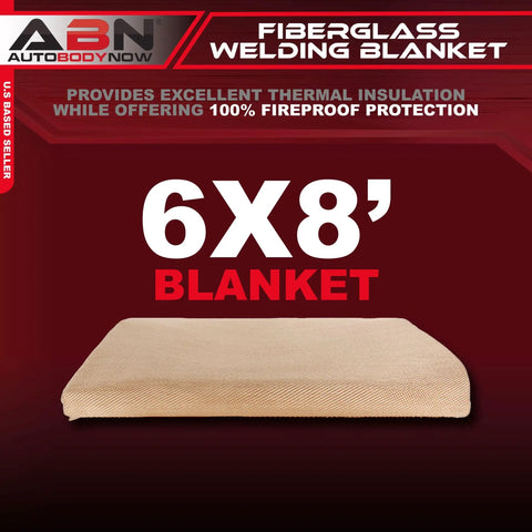 Fiberglass Welding Blanket Fireproof 6x8 Ft, shown in packaging with clear dimensions, offers high temp insulation for welders and smokers.