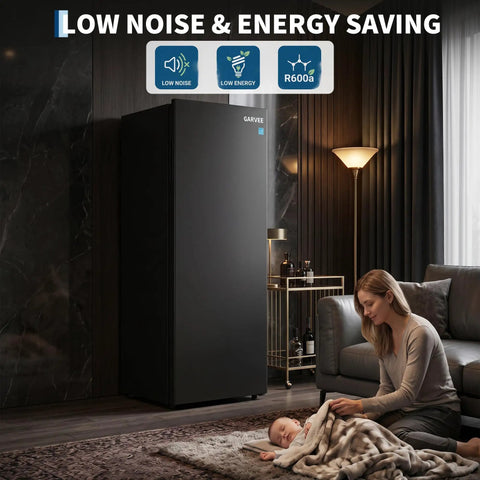 No Sweat 11 Cu Ft Frost Free Upright Freezer With Convertible Fridge Mode And Adjustable Shelves Smooth Sailing Mechanical Temp Control Freestanding deep storage in a modern living room.