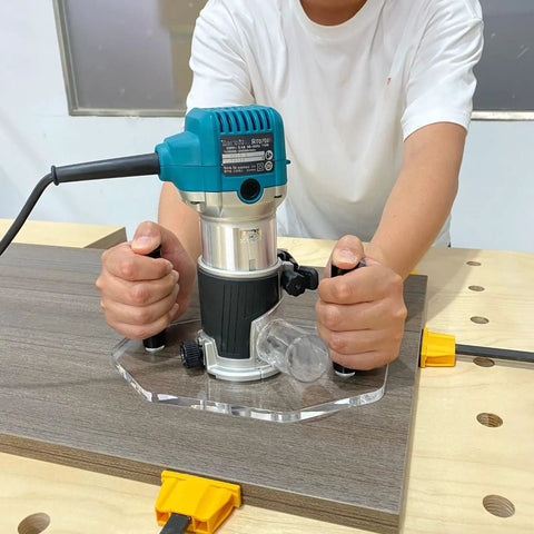 Clear Acrylic Router Base Plate Optimized For Rt0701c And Xtr01z Routers on compact power tool for woodworking tasks.