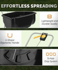 Effortless spreading features of 70 Lb Fertilizer Spreader With 15 Adjustable Drop Rate, Easy Fill Hopper, ergonomic handle, 3-hole system.
