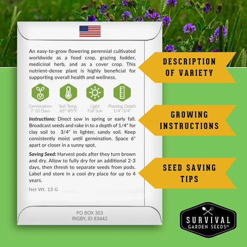 Dope Herbal Medicine Seed Pack With 36 Heirloom Non GMO Healing Herbs For Quick Planting, front view with instructions and tips