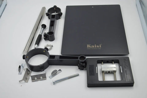 Adjustable Metal Hot Air Gun Holder With Two Fixtures For SMD Rework Soldering Station components on white background
