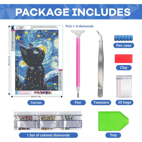 Dope Black Cat 5D Diamond Painting Kit For Adults Full Drill Gem Art on 12x16 inch canvas with tools and accessories