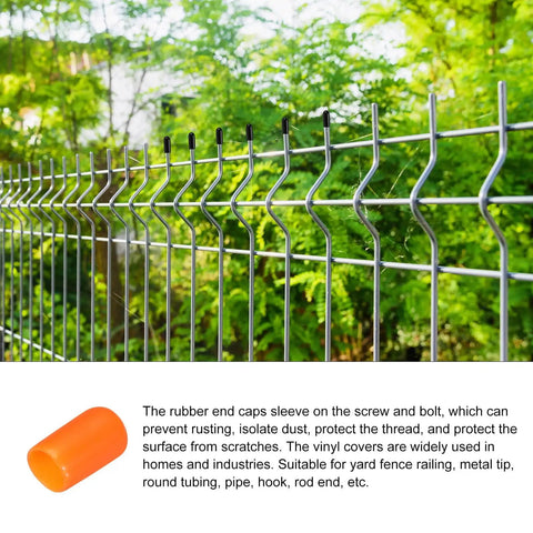 Orange Rubber Screw Thread Protector Caps 8mm Inner Diameter Five Sixteenth Inch End Caps For Screws Bolts And Rod Ends 50 Pack Waterproof Nonslip Easy To Install Outdoor Use on fence
