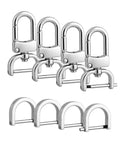 4 Pack Detachable Snap Hook Swivel Clasps With D Rings For DIY Purse Strap Replacement, Silver Three Quarter Inch, Rust Resistant Zinc Alloy Hardware, Heavy Duty Bag Strap Making Kit
