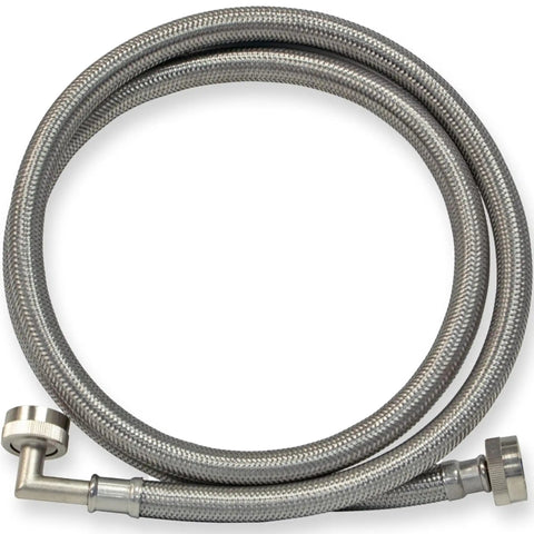 6 Ft Braided Stainless Steel Washing Machine Hose Connector with 90 Degree Elbow 3/4 In FHT to 3/4 In FHT Flexible Water Supply Line