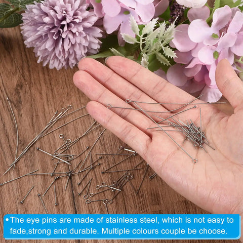 500 Pcs 304 Stainless Steel Eye Pins Open Eye Pins 50mm 22 Gauge Silver Jewelry Findings For Earrings Necklaces Bracelets DIY Craft Dope Pro Grade Set in hand