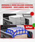 Comparison of truck bed with and without Heavy Duty Cargo Lifting Net 1212 Lbs 4.92x4.92 Ft With 10x10 Cm Mesh Polyester Hoist Net