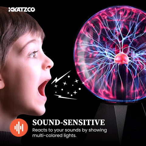 Child interacting with a 7 Inch Plasma Ball Lamp Touch And Sound Sensitive Electric Globe with Lightning Effects, STEM learning tool.
