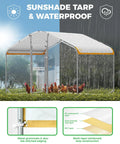 Walk In Metal Chicken Coop With Run For Yard, Weatherproof Spire Roof Cage, Waterproof UV Cover, Heavy Duty Outdoor Poultry Pen