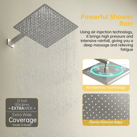 12 Inch Rain Shower Head System With 2 In 1 Handheld Shower And Wall Mount High Pressure Chrome Shower Fixture Kit detail