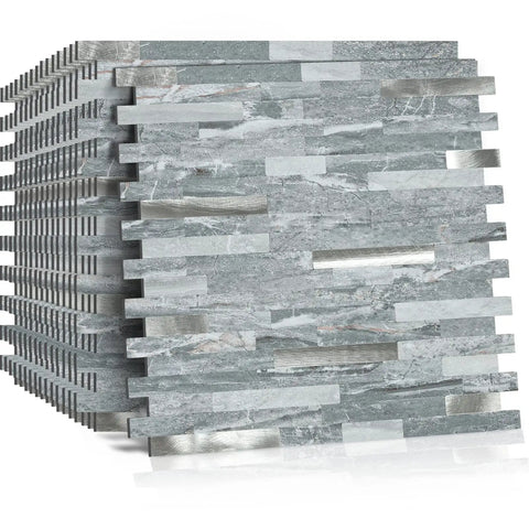 Stack of ten sheets peel and stick backsplash PVC wall tiles for kitchen, easy install, scratch resistant, strong adhesion, durable