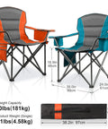 Two Pack Padded Oversized Camping Chairs For Adults With Cup Holder Cooler Bag And Side Pocket Folding Portable Lawn Chairs For Outdoor Picnics And Hiking Built Tough Heavy Duty Support Up To 400 Lbs Orange And Blue