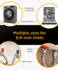 Ultra Wide 4 Ft Washing Machine Hose Set With Straight Connectors Three Quarter Inch NPT Fittings Stainless Steel PVC Build uses