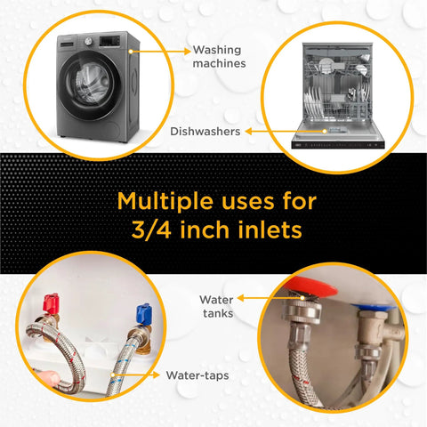 Ultra Wide 4 Ft Washing Machine Hose Set With Straight Connectors Three Quarter Inch NPT Fittings Stainless Steel PVC Build uses
