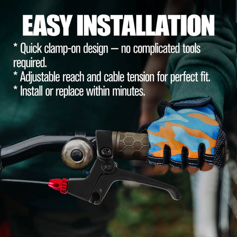 Person using Pair Two Finger Aluminum Alloy Bicycle Brake Levers Universal 22mm Fit For Kids Bicycles, easy installation in progress.