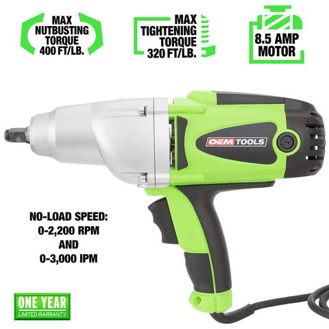 Beast Half Inch Corded 120 Volt Impact Wrench With 400 Foot Pounds Nut Busting Torque and 320 Foot Pounds for Tightening