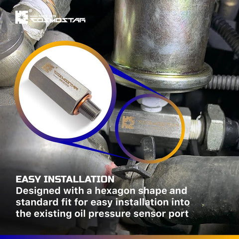 Cosmostar stainless steel 1/8 in NPT tee oil pressure sensor adapter, 304 SS fitting for oil gauge and pressure switch
