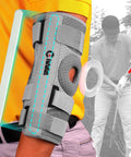 Gray Golf Swing Trainer Arm Brace That Keeps Your Elbow Straight Straight Arm Practice Aid in use on golfer's elbow