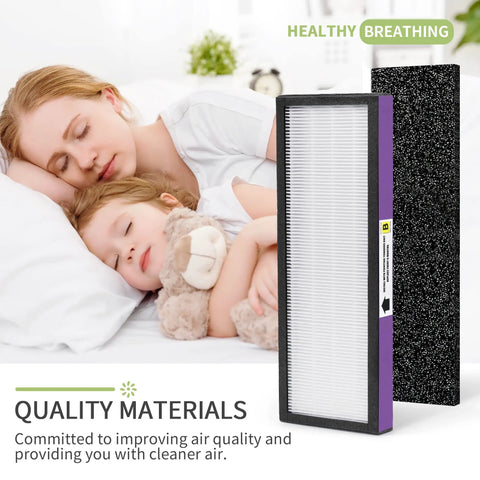 Mother and child sleeping with Top Notch Replacement Filter For Germ Guardian Air Purifier B Series FLT4850PT nearby.