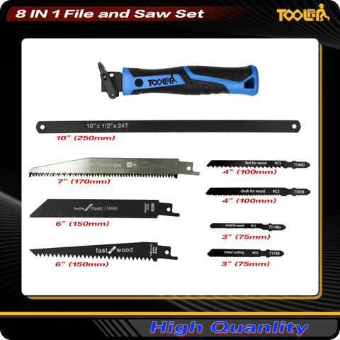 8-In-1 Adjustable Hand Saw With Quick Change Blades For Cutting Drywall Sheetrock Wood Metal Plastic And Plywood