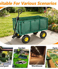 4-In-1 Steel Utility Cart With 880 Lb Capacity in garden setting, showcasing mesh wagon with 15.5 inch extra-high sides and handles.