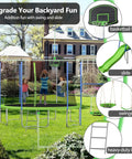 12 Foot Trampoline With Slide And Swings Outdoor Play Set With Basketball Hoop Ladder LED Lights And Net Enclosure For Kids And Adults