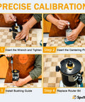 SpeTool 13-piece brass router templates bushing guide set with aluminum case; step-by-step assembly visuals.