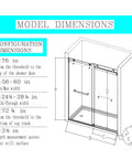Frameless Double Sliding Shower Door With Adjustable Width To 56 To 60 Or 68 To 72 Inch Openings 10mm Tempered Glass Dimensions Diagram