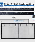 Diagram showing Heavy Duty Garage Door Screen 16 By 7 Feet For A 2 Car Garage With Magnetic Closure installation instructions.
