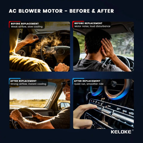 AC blower motor performance comparison before and after replacement showing weak vs strong airflow for Kia Soul.