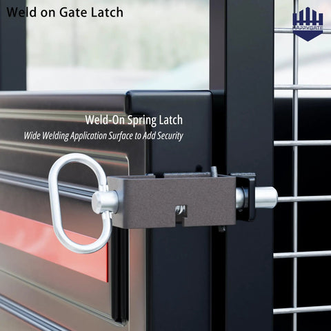 Heavy Duty Trailer Gate Latch With Auto Closing Spring Lock For Weld On Tracks Includes Two Pack detail of spring latch welded to trailer