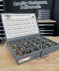 Heavy Duty Grade 8 Flange Bolt And Lock Nut Kit With Yellow Zinc Finish, 420 Piece Organizer Tray on workshop table.