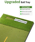 Dual Turf Golf Mat With Ball Tray And Alignment Guide, 9 Fixed Hitting Holes, Thick 10mm Practice Mat with upgraded ball tray