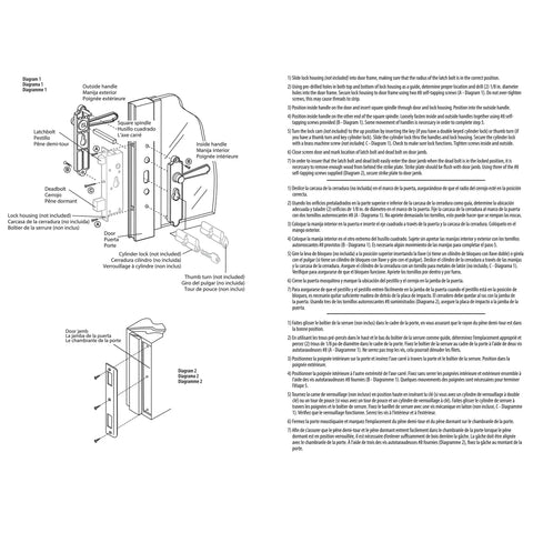 Installation diagram for Diecast Security Storm Door Lever Set For 7/8 To 1-1/8 Inch Thick Screen Doors with step-by-step instructions.