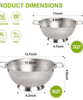 Product dimensions of Stainless Steel Colander 3 Quart Strainer For Kitchen Food Prep Dishwasher Safe Easy Rinse Perfect For Draining