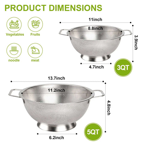 Product dimensions of Stainless Steel Colander 3 Quart Strainer For Kitchen Food Prep Dishwasher Safe Easy Rinse Perfect For Draining